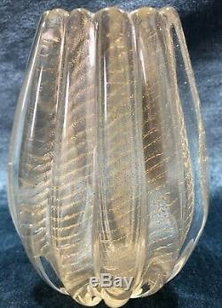 Murano Barovier & Toso Cordonato D Oro Gold Leaf Vase Circa 1950's VERY RARE