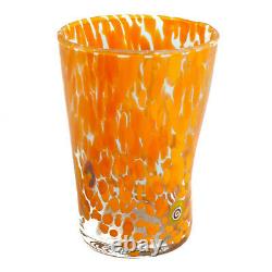 Murano Glass Drinking Tumblers Set of Six 6 Blue Yellow Orange Green Millefiori