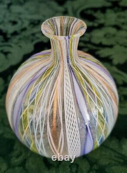 Murano Salviati Artisti Barovier Venetian Silver Leaf Ribbon Art Glass Vase Rare