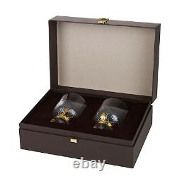 NEW! Roberto CAVALLI Luxury Home Python Gold Glass set of 2 Limited Edition