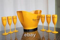 New. Veuve Clicquot Champagne Led Ice Bucket + 6 Veuve Flutes Free Shipping