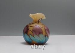 Okra British Studio Glass Small Iridescent Vase Samarkand Signed R Foster