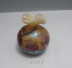 Okra British Studio Glass Small Iridescent Vase Samarkand Signed R Foster