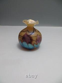 Okra British Studio Glass Small Iridescent Vase Samarkand Signed R Foster