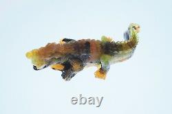 Original Art Glass Pate de verre Alligator sculpture signed LRC