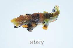 Original Art Glass Pate de verre Alligator sculpture signed LRC