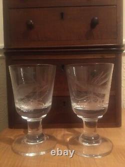 PETER DREISER MBE Two Rare limited edition wheel-engraved wine Glasses, 1972