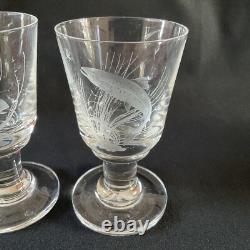 PETER DREISER MBE Two Rare limited edition wheel-engraved wine Glasses, 1972