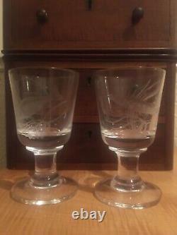 PETER DREISER MBE Two Rare limited edition wheel-engraved wine Glasses, 1972