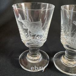 PETER DREISER MBE Two Rare limited edition wheel-engraved wine Glasses, 1972
