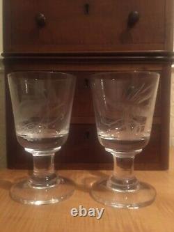 PETER DREISER MBE Two Rare limited edition wheel-engraved wine Glasses, 1972