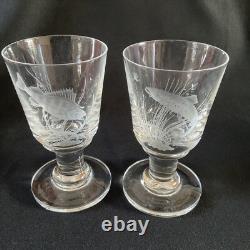 PETER DREISER MBE Two Rare limited edition wheel-engraved wine Glasses, 1972