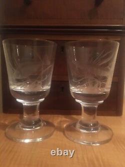 PETER DREISER MBE Two Rare limited edition wheel-engraved wine Glasses, 1972