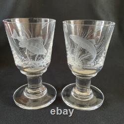 PETER DREISER MBE Two Rare limited edition wheel-engraved wine Glasses, 1972