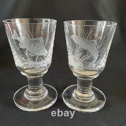 PETER DREISER MBE Two Rare limited edition wheel-engraved wine Glasses, 1972