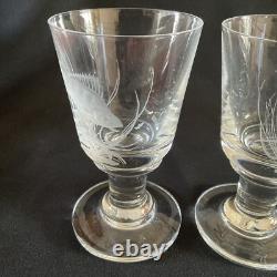 PETER DREISER MBE Two Rare limited edition wheel-engraved wine Glasses, 1972