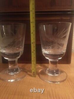 PETER DREISER MBE Two Rare limited edition wheel-engraved wine Glasses, 1972