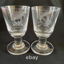 PETER DREISER MBE Two Rare limited edition wheel-engraved wine Glasses, 1972