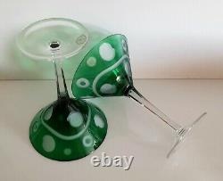 Pair Ajka Emerald Green Crystal Martini Cocktail Glasses, Rare, Limited Edition