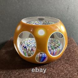 Perthshire Glass Amber Double Overlay Faceted Millefiori Paperweight Ltd Ed Cert