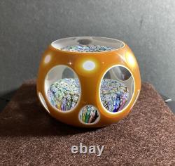 Perthshire Glass Amber Double Overlay Faceted Millefiori Paperweight Ltd Ed Cert