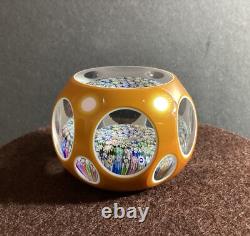 Perthshire Glass Amber Double Overlay Faceted Millefiori Paperweight Ltd Ed Cert
