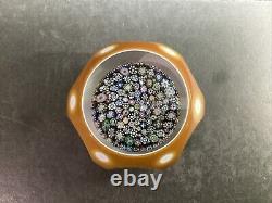 Perthshire Glass Amber Double Overlay Faceted Millefiori Paperweight Ltd Ed Cert