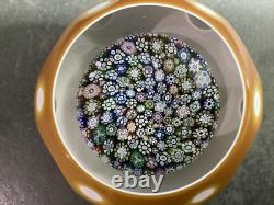 Perthshire Glass Amber Double Overlay Faceted Millefiori Paperweight Ltd Ed Cert