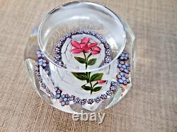 Peter Mcdougall Faceted Paperweight Ltd Edition Pink Rose & Bud on Fine Lace