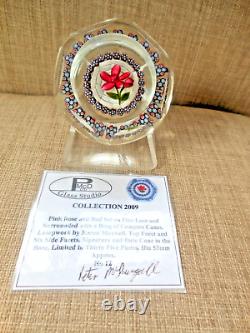 Peter Mcdougall Faceted Paperweight Ltd Edition Pink Rose & Bud on Fine Lace