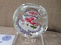 Peter Mcdougall Faceted Paperweight Ltd Edition Pink Rose & Bud on Fine Lace