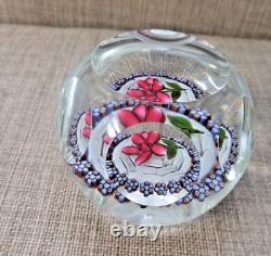 Peter Mcdougall Faceted Paperweight Ltd Edition Pink Rose & Bud on Fine Lace