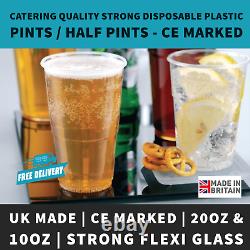 Plastic Glasses Pint Half Pint Disposable Beer Glasses Cups Tumblers Strong UK