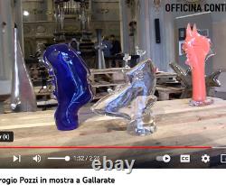 RARE AMBROGIO POZZI Limited Edition Signed #d art glass MOLTEN CRYSTAL SCULPTURE