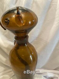 RARE CIRCA 1955 Amber COLOR BLENKO ART GLASS Cat DECANTER'by WAYNE HUSTED