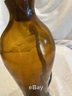 RARE CIRCA 1955 Amber COLOR BLENKO ART GLASS Cat DECANTER'by WAYNE HUSTED