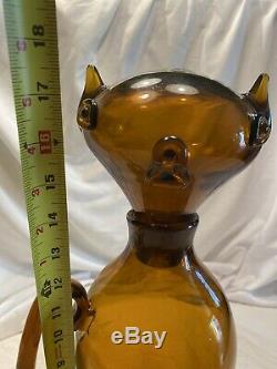 RARE CIRCA 1955 Amber COLOR BLENKO ART GLASS Cat DECANTER'by WAYNE HUSTED