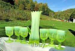 RARE FENTON CACTUS TOPAZ VASELINE OPALESCENT WATER SET 7 Pcs