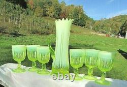 RARE FENTON CACTUS TOPAZ VASELINE OPALESCENT WATER SET 7 Pcs