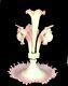 Rare Fenton Epergne Art Glass 4 Horn Pink White 100th Limited Edition 5 Piece