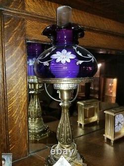 RARE Fenton Hand Painted ROYAL PURPLE Student Lamp LIMITED EDITION #65/1450