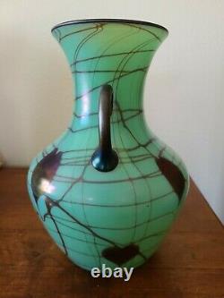 Rare 1925 Fenton Hanging Hearts 9 Irridescent Antique Green Off Hand Line Vase