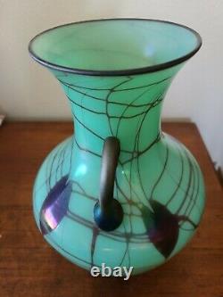 Rare 1925 Fenton Hanging Hearts 9 Irridescent Antique Green Off Hand Line Vase