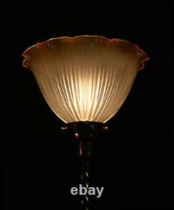 Rare Edwardian C-1910 Barley twist Limited-edition lamp tinted Holophane shade