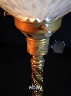 Rare Edwardian C-1910 Barley twist Limited-edition lamp tinted Holophane shade