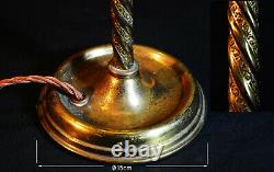 Rare Edwardian C-1910 Barley twist Limited-edition lamp tinted Holophane shade