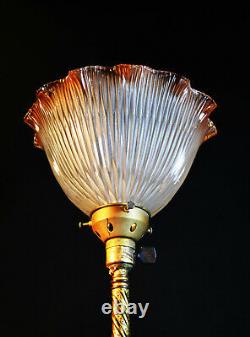 Rare Edwardian C-1910 Barley twist Limited-edition lamp tinted Holophane shade