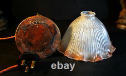 Rare Edwardian C-1910 Barley twist Limited-edition lamp tinted Holophane shade