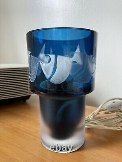Rare Kosta Ove Sandeberg Blue Glass Fish Lamp Swedish Mid Century Modern MCM