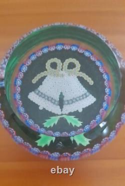 Rare L. E. PERTHSHIRE Millefiori GREEN CHRISTMAS BELLS 1994 Paperweight